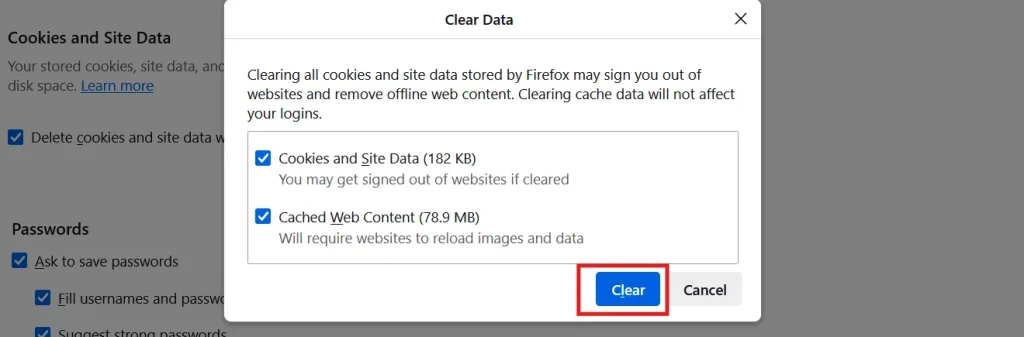 Click the Clear Data button