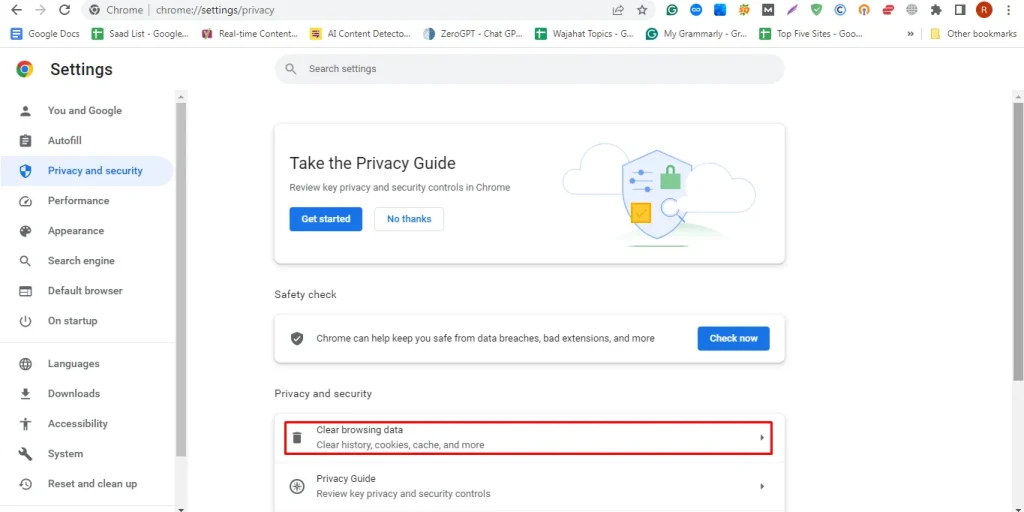 Choose the Clear browsing data option