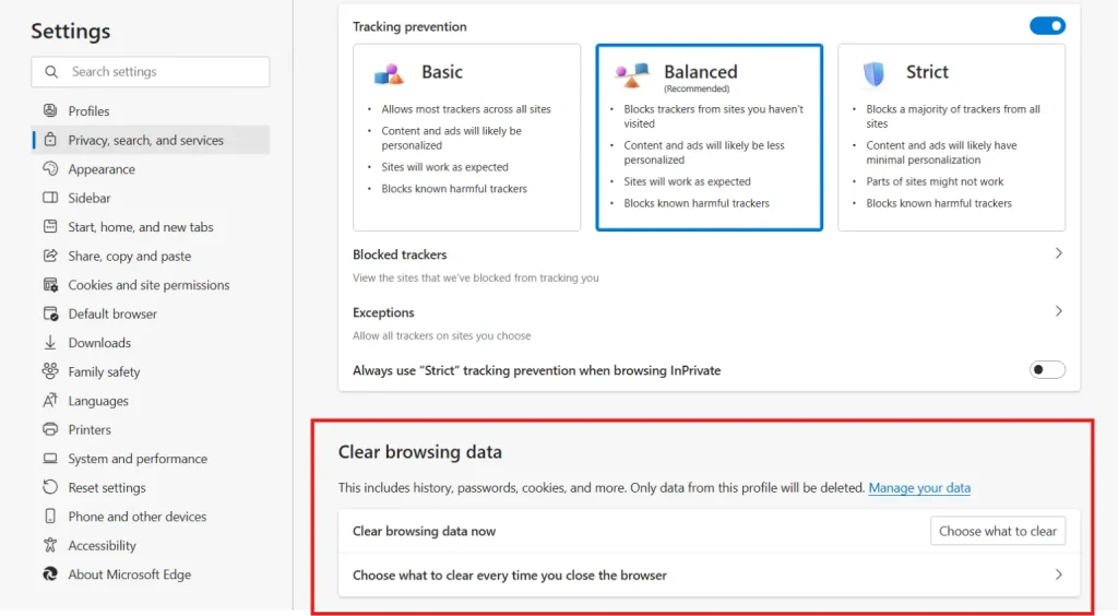 Find Clear browsing data