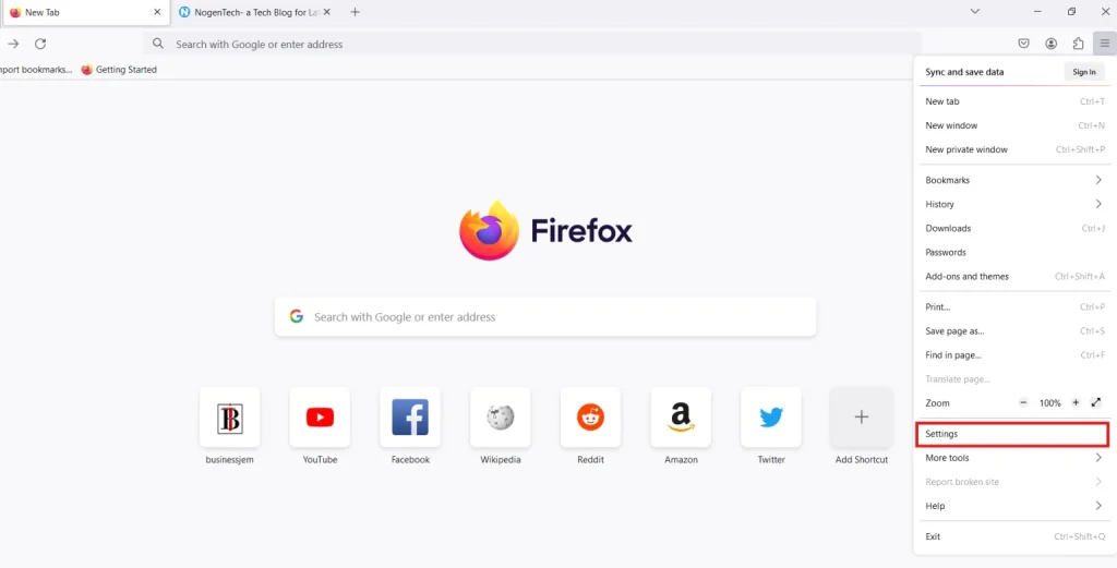Find the Settings button