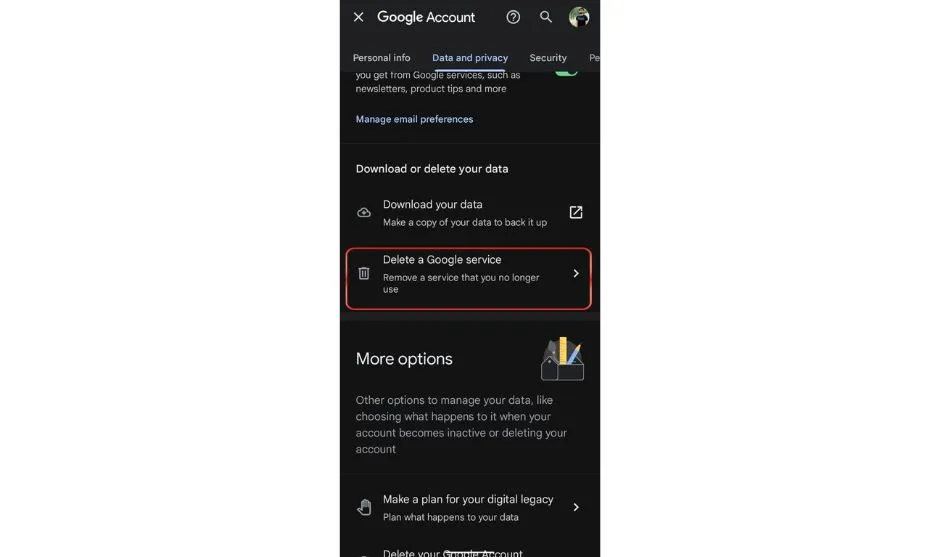 Open “Delete Google service”