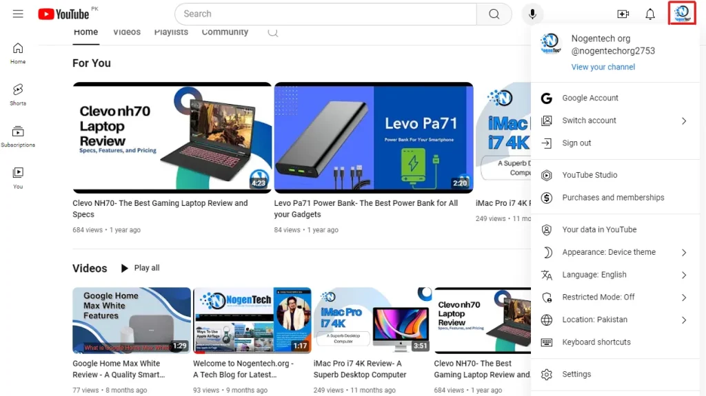 Open YouTube Dashboard on PC 2