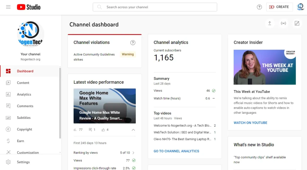 Open YouTube Dashboard on PC 4
