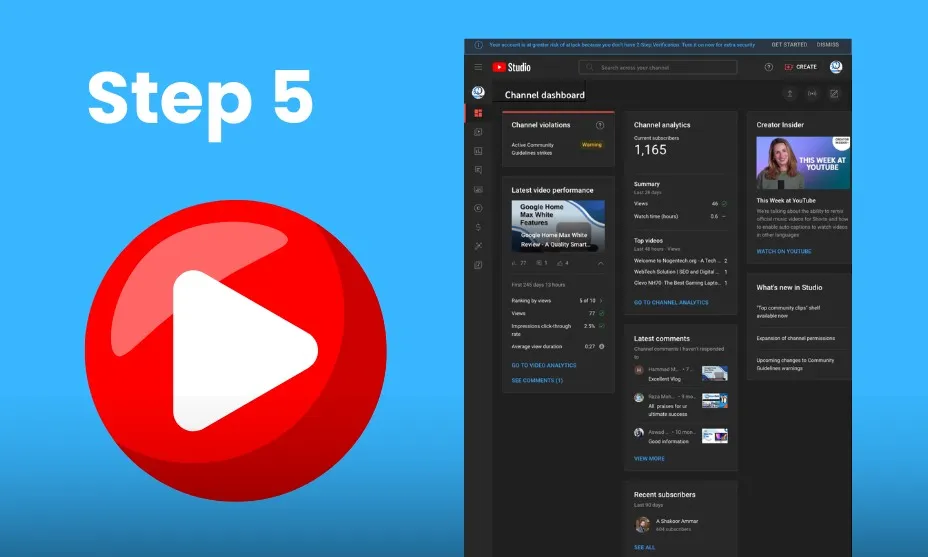 Open the YouTube Dashboard on Android 5