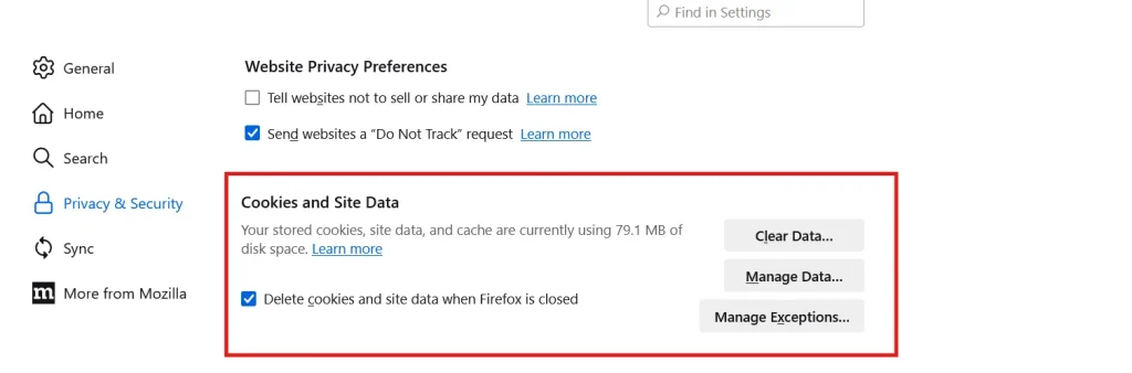 click on Privacy and Security
