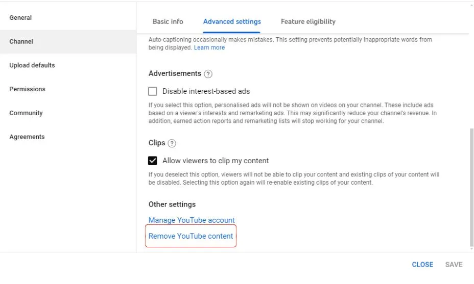 Scroll Down and Click on “Remove Youtube Content”