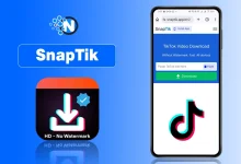 SnapTik website interface on a mobile phone showing how to download TikTok videos without watermarks.