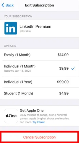 Cancel subscription on iPhone