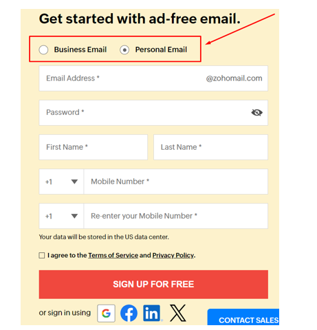 Zoho Mail Account creation 