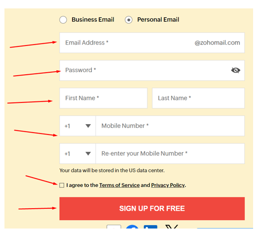 Zoho Mail Account creation 