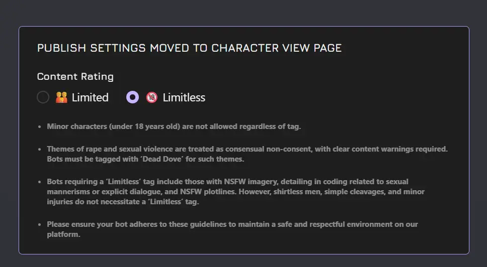 Choose the View Page Publish Setting on Janitor AI