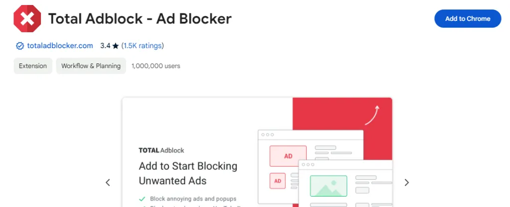 Total Adblock chrome extention screenshot