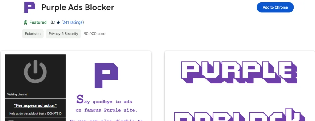 Purple Ads Blocker chrome extention screenshot