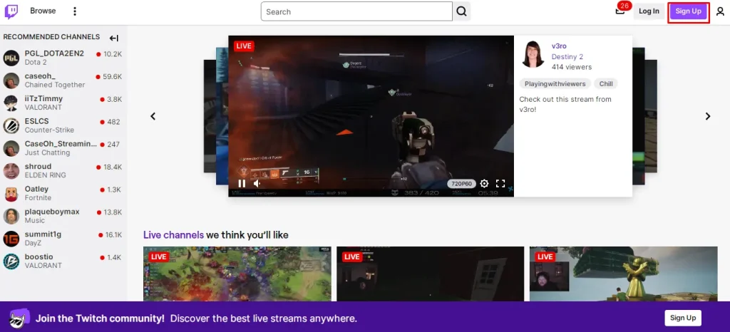 Clicking on Sign Up button will open a new interface.