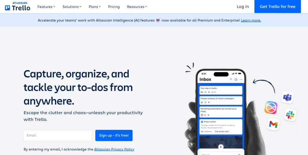 Homepage of Trello