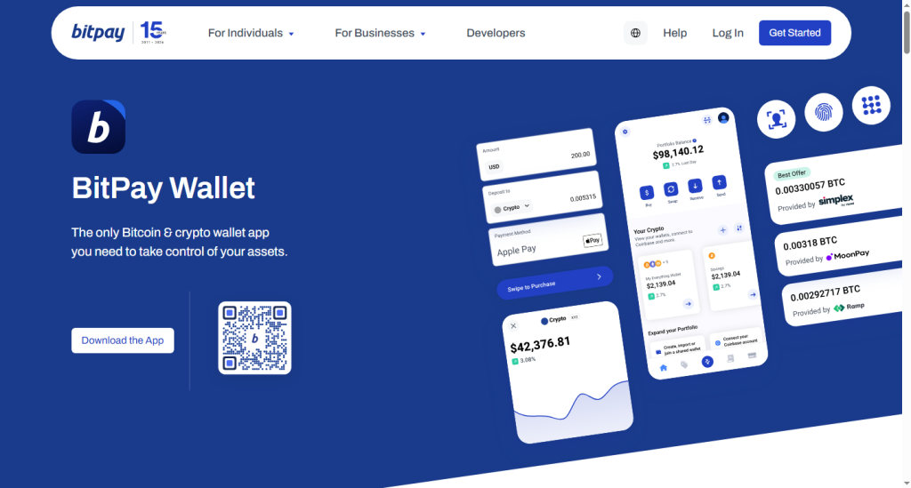 Home page screenshot of BitPay Wallet