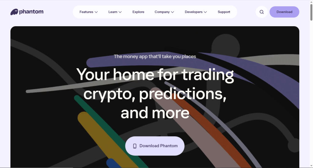 Home page screenshot of Phantom crypto wallet