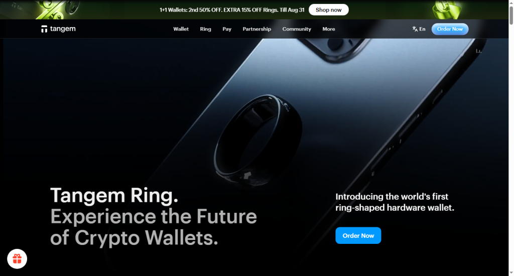 Home page screenshot of Tangem