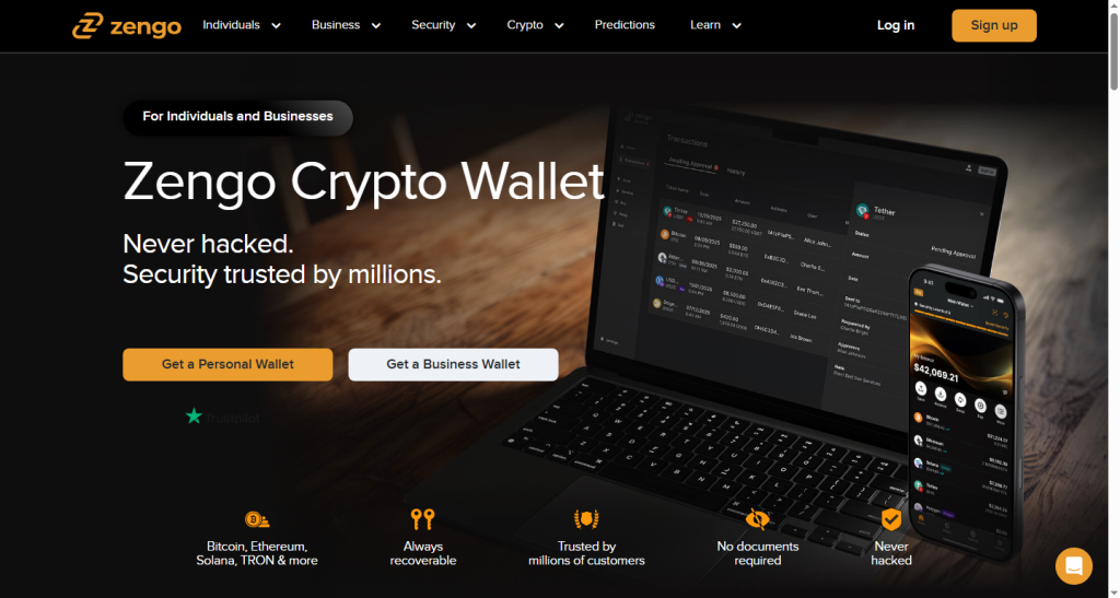 Home page screenshot of Zengo