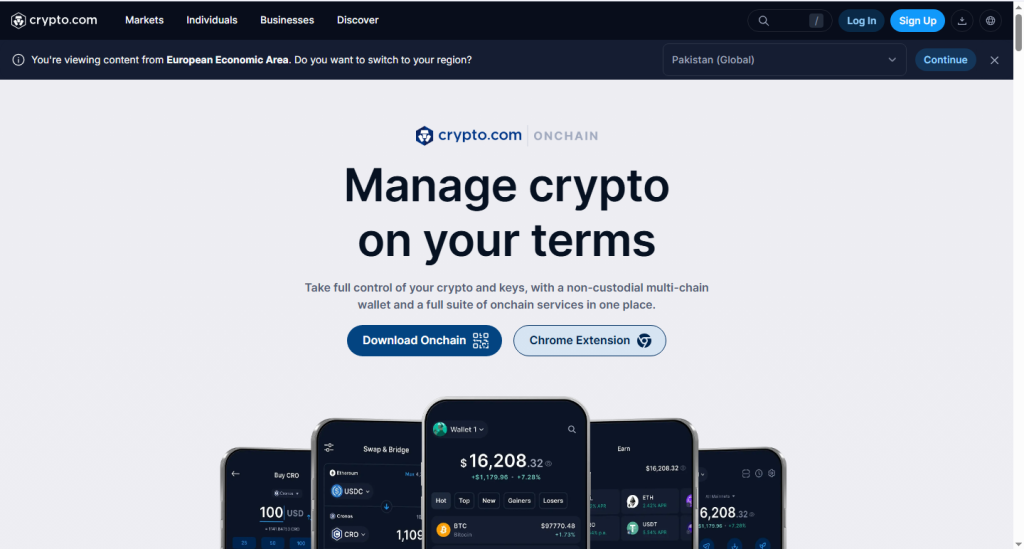 Home page screenshot of Crypto.com Defi Wallet