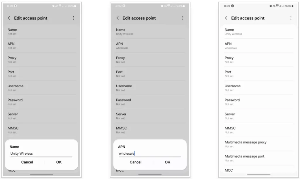 Screenshot of Adding APN to Unity Wireless