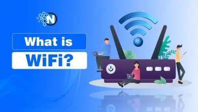 Illustration of a WiFi router with wireless signals and the text “What is WiFi?”
