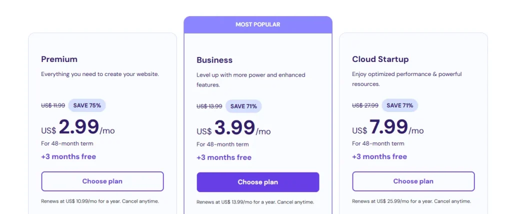 Hostinger hosting plan