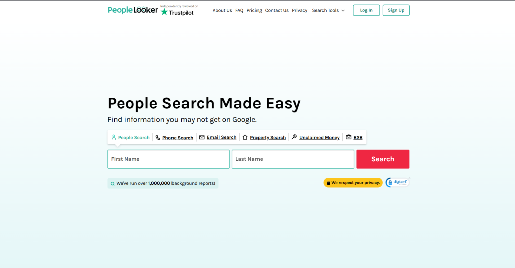 Screenshot of Peoplelooker homepage