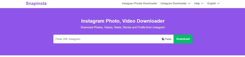 Snapinsta homepage interface