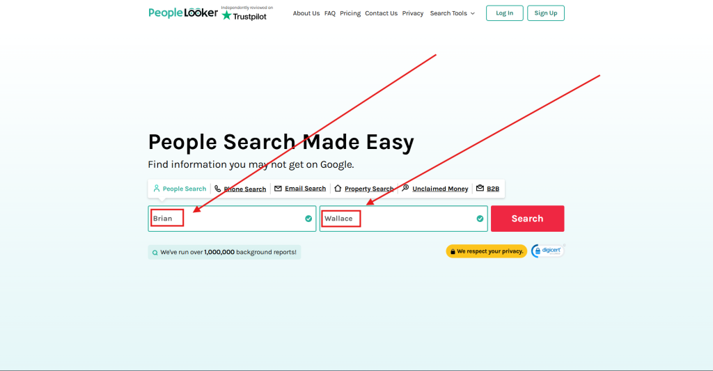 Step 2 of people search on PeopleLooker platform