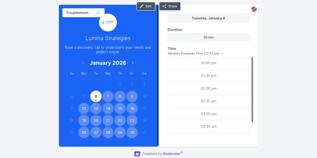 Koalendar Booking Page
