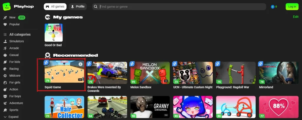 Click on game