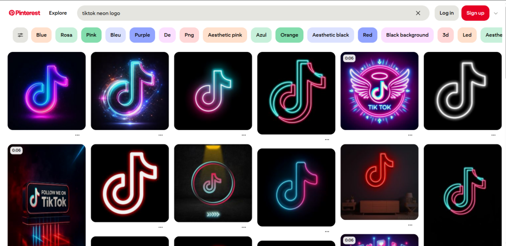 Screenshot from pinterests pins of tiktok neon logos by nogenTech