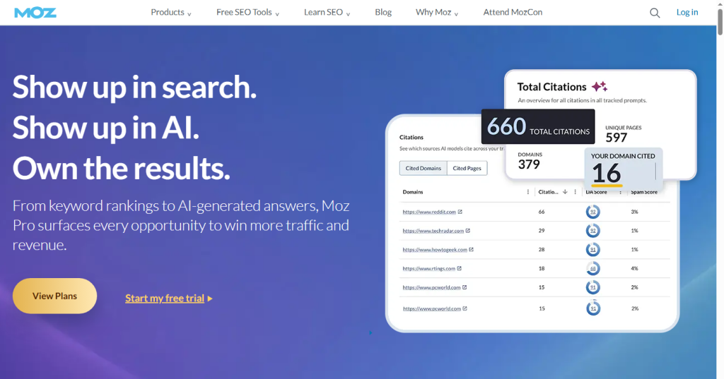 Screenshot of MOZ home page