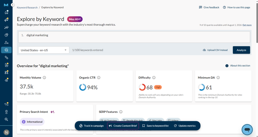 digital marketing keyword is searched on keyword explorer