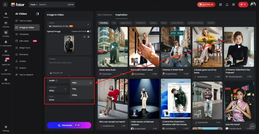 Screenshot of  customizing settings in Fotor AI video generator by NogenTech