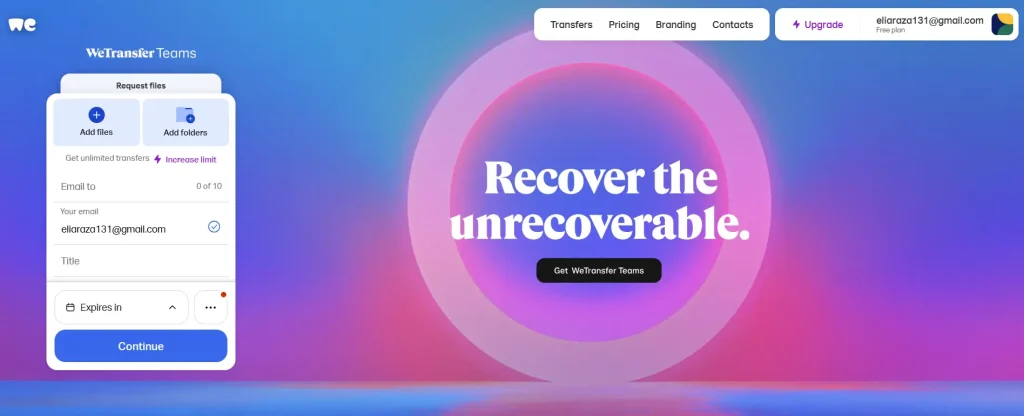 Screenshot of WeTransfer Display