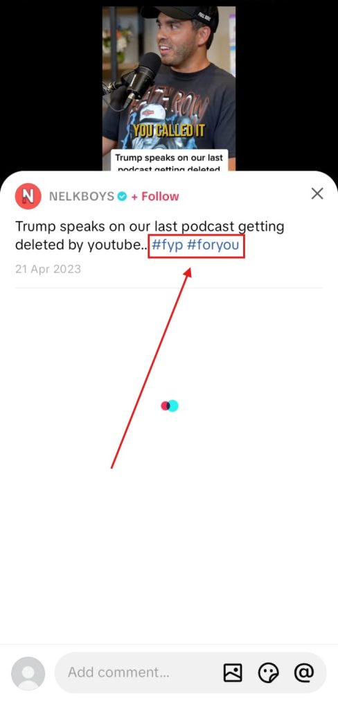 Screenshot of TikTok reel captions from explore page showcasing TikTok trending hashtags