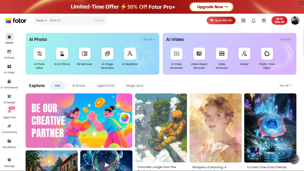 Screenshot of Fotor's homepage by NogenTech.org