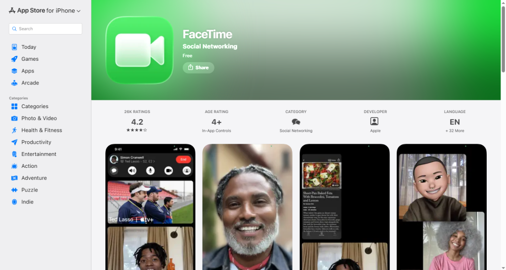 Homepage screenshot of FaceTime