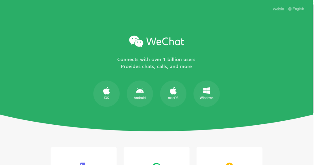 Homepage screenshot of WeChat