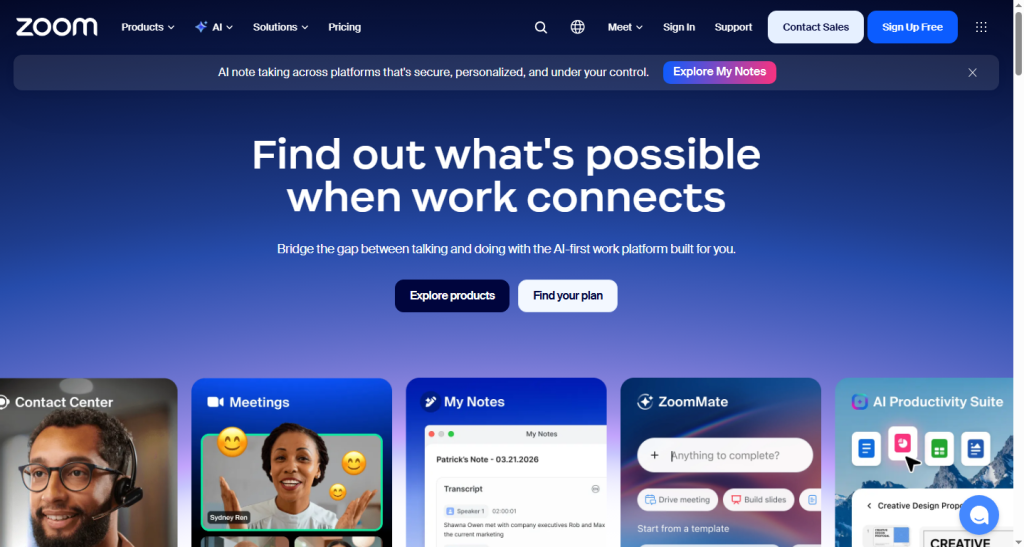 Home Page Screenshot of Zoom