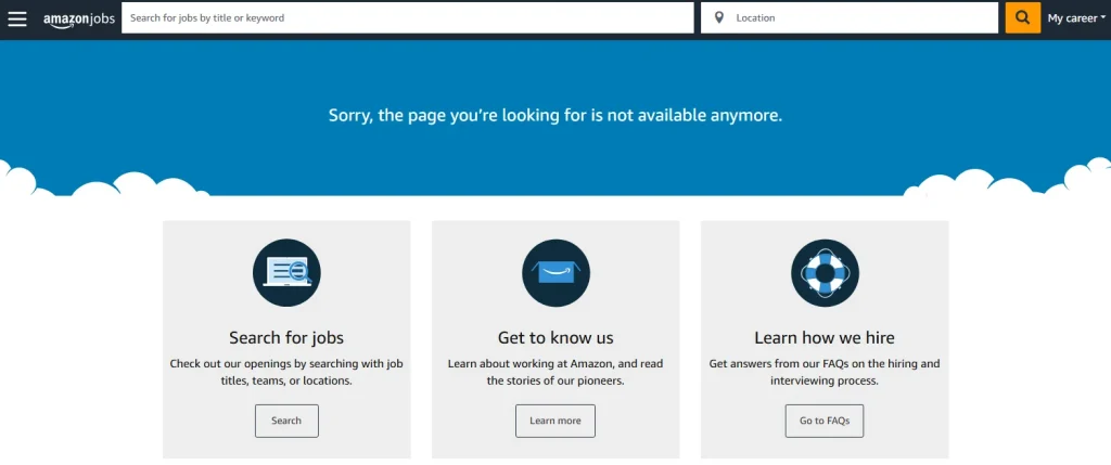 Screenshot of Amazon Jobs Support page