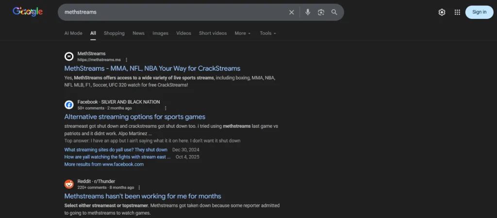 Click on the MethStreams Official Site.