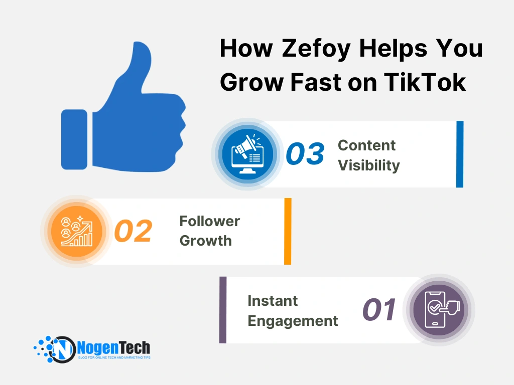 Infographics of how Zefoy Works to Help You Grow | Designed by NogenTech