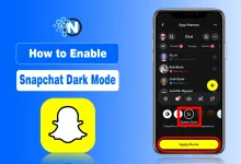 Snapchat app showing Dark Mode activation steps on smartphone