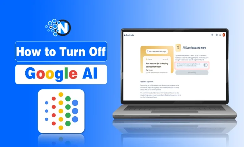 Illustration showing how to turn off Google AI Overview on Android phones and PC browsers.