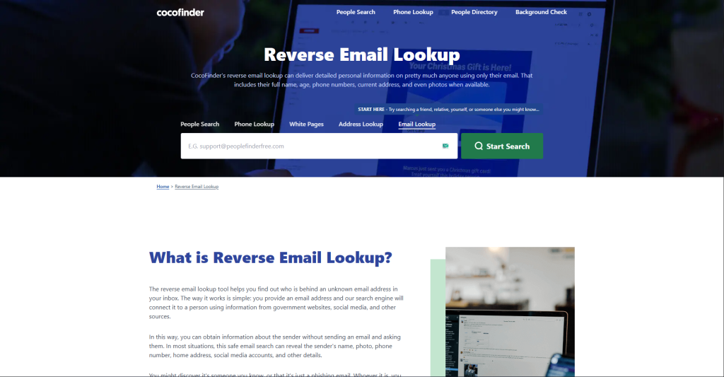 Screenshot of Cocofinder Email Lookup