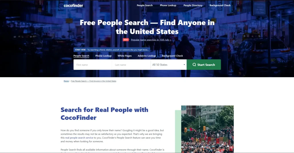 Screenshot of Cocofinder People Search