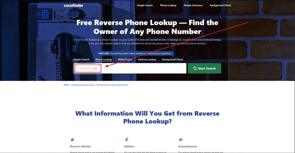 Step 2 of reverse phone lookup process using Cocofinder copy